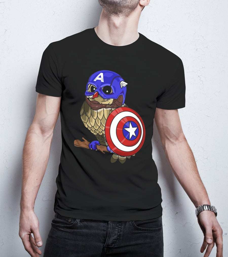Captain America Owl Holding Shield Owlvengers Crossover T-Shirt
