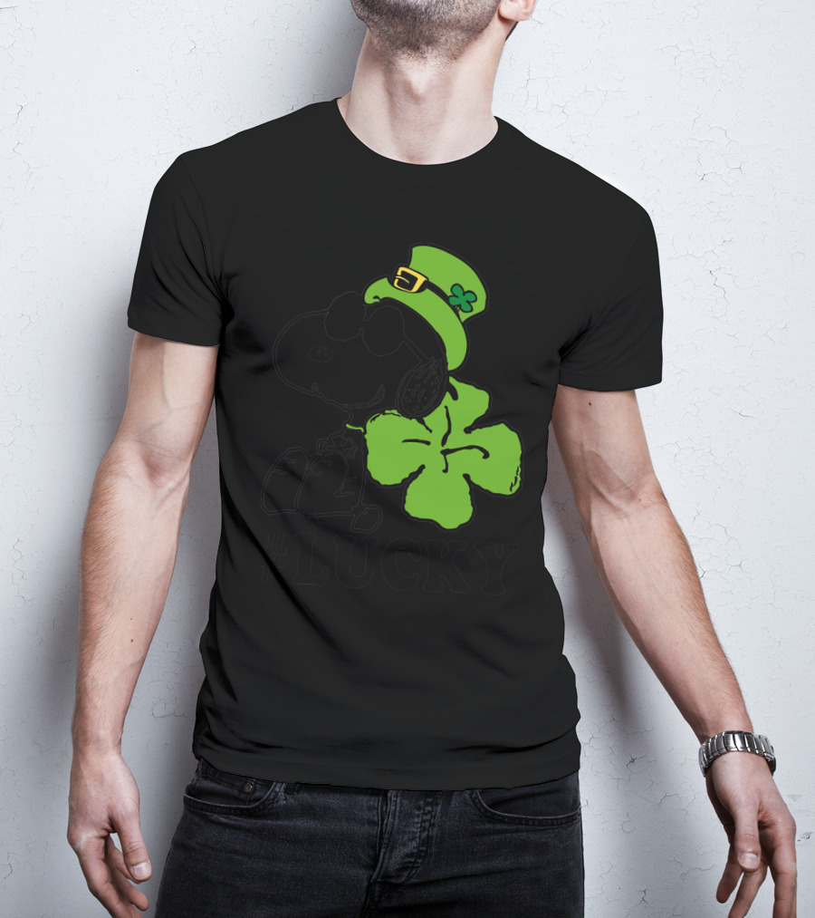 #Lucky Snoopy St. Patrick's Day Clover Hat Peanuts T-Shirt