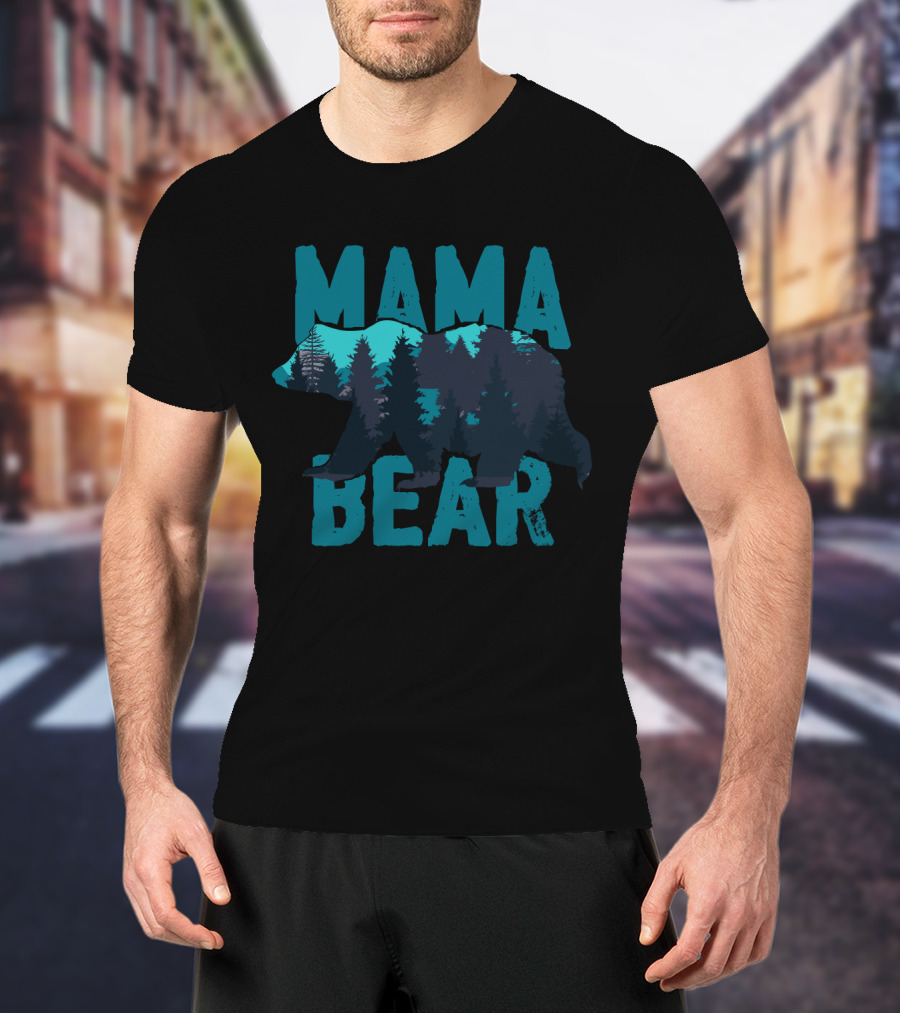 Mama Bear Silhouette With Mountain And Forest Scene T-Shirt