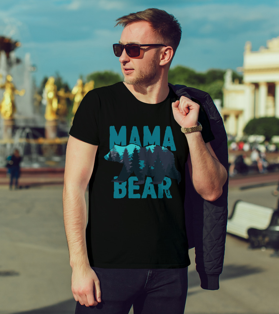 Mama Bear Silhouette With Mountain And Forest Scene T-Shirt