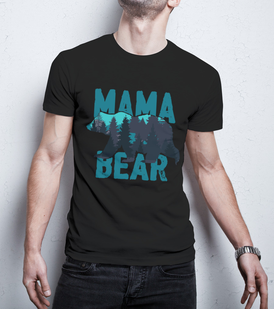 Mama Bear Silhouette With Mountain And Forest Scene T-Shirt