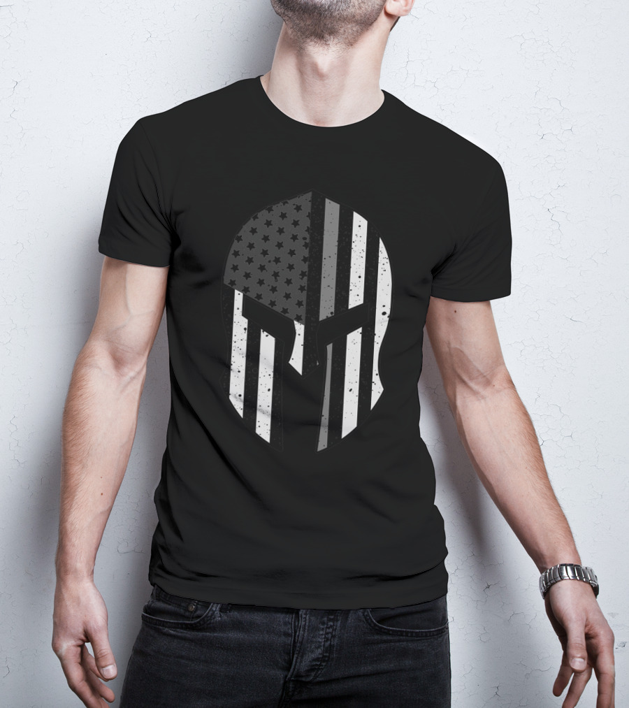 USA Flag Warrior Helmet Thin Gray Line Corrections Officer T-Shirt