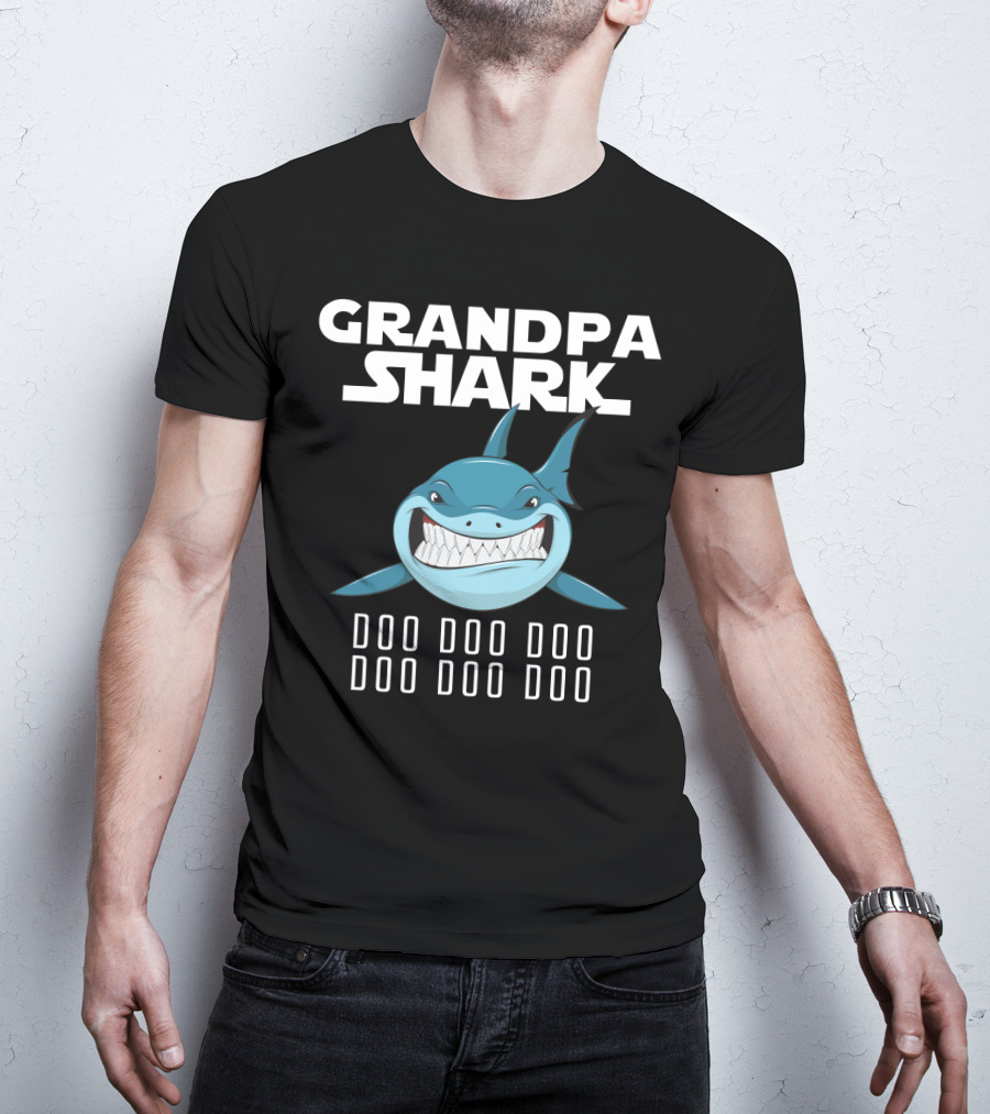 Grandpa Shark Doo Doo Doo Illustration With Smiling Shark T-Shirt