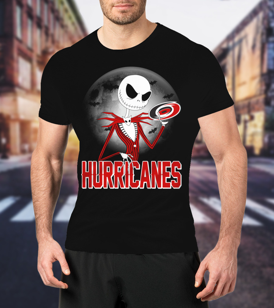 Jack Skellington Carolina Hurricanes Halloween Moon T-Shirt