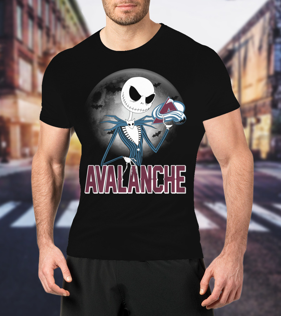 Jack Skellington Halloween Colorado Avalanche Logo Moon Background T-Shirt