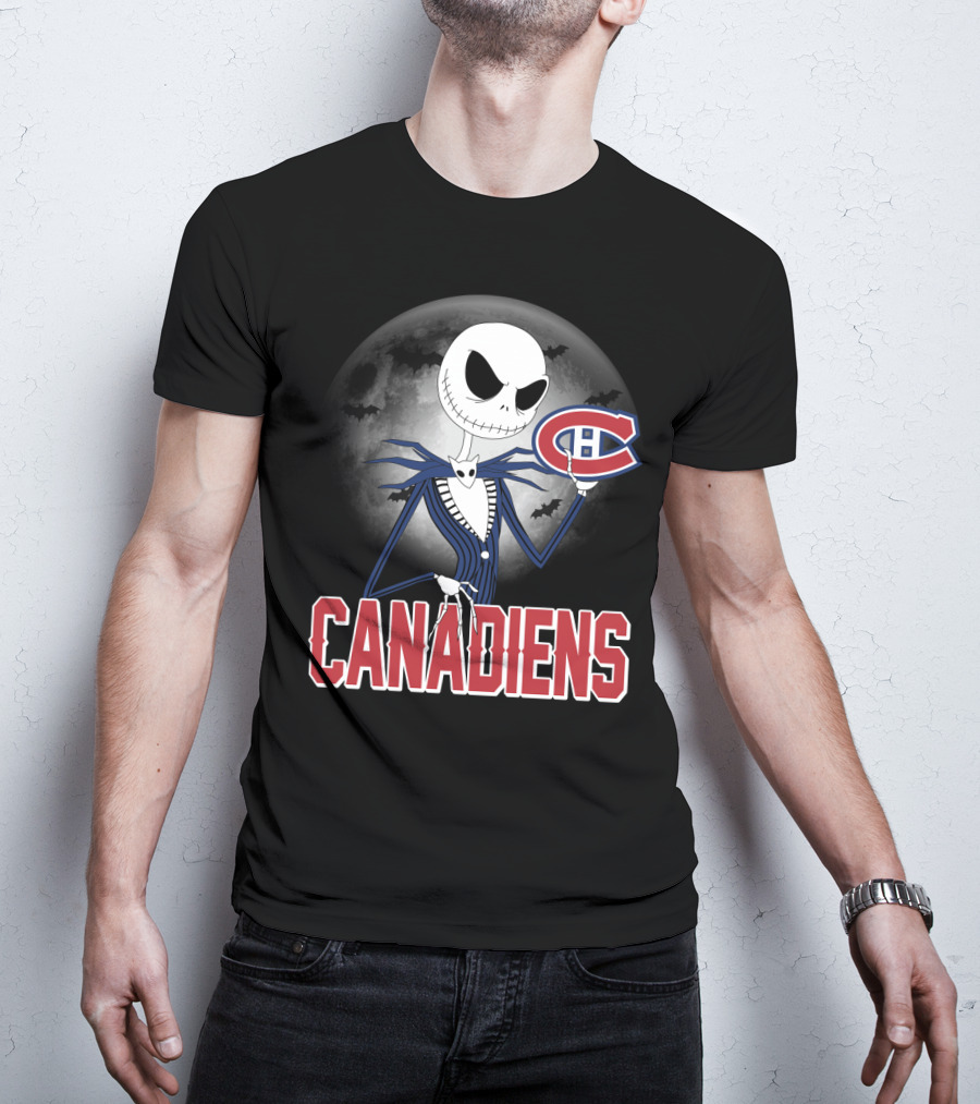 Jack Skellington Halloween Canadiens Logo Moon Background T-Shirt