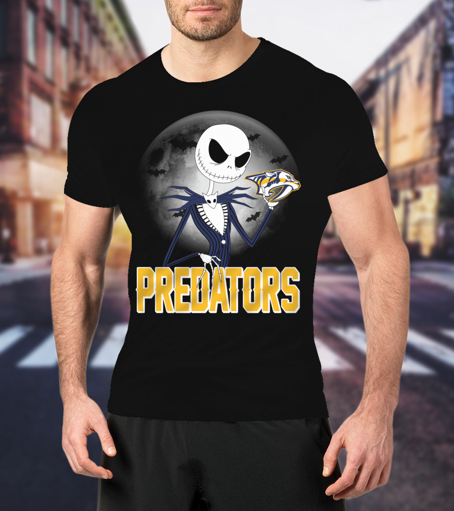 Jack Skellington Halloween Nashville Predators Moonlit T-Shirt