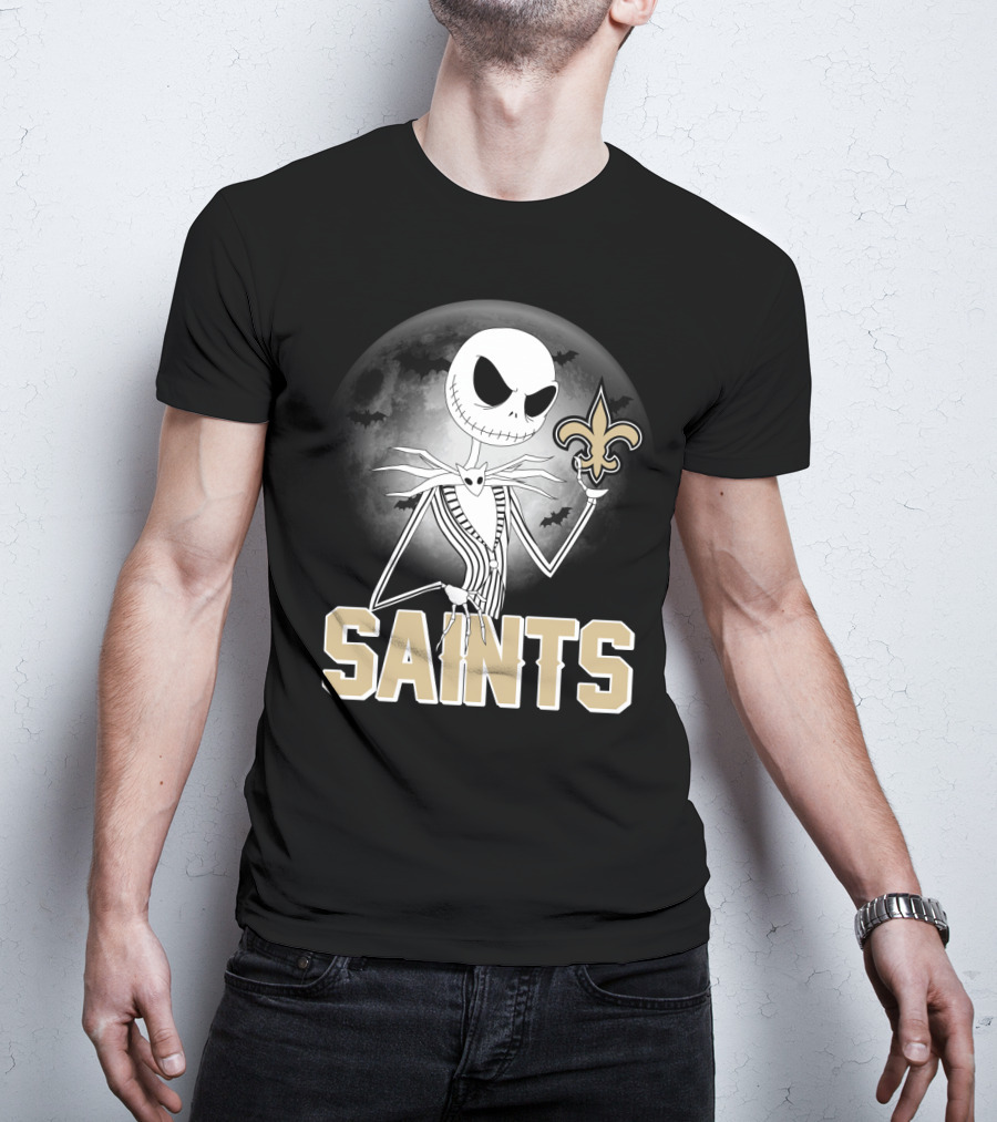 Jack Skellington Holding Fleur-De-Lis Halloween New Orleans Saints T-Shirt