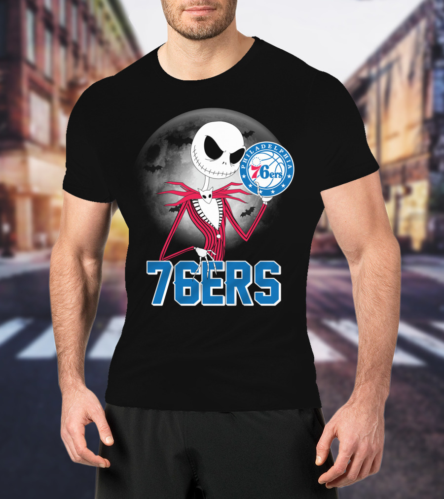 Jack Skellington Philadelphia 76ers Halloween Moon T-Shirt