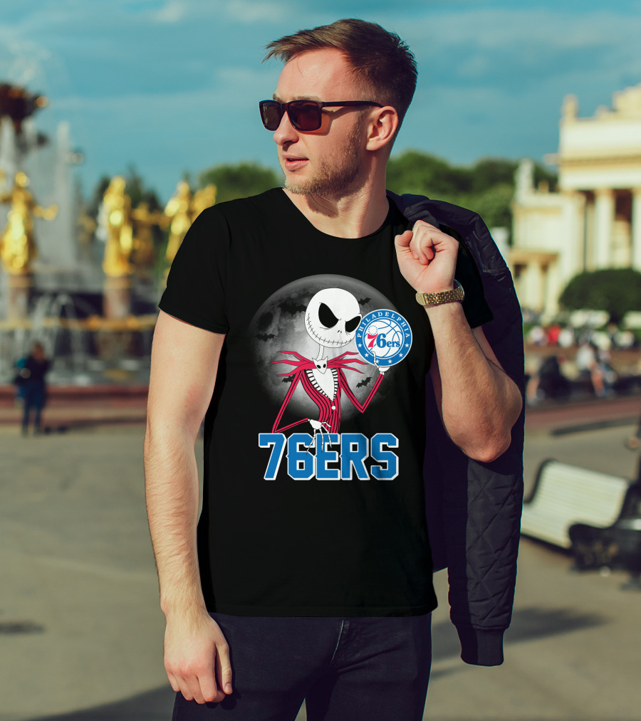 Jack Skellington Philadelphia 76ers Halloween Moon T-Shirt