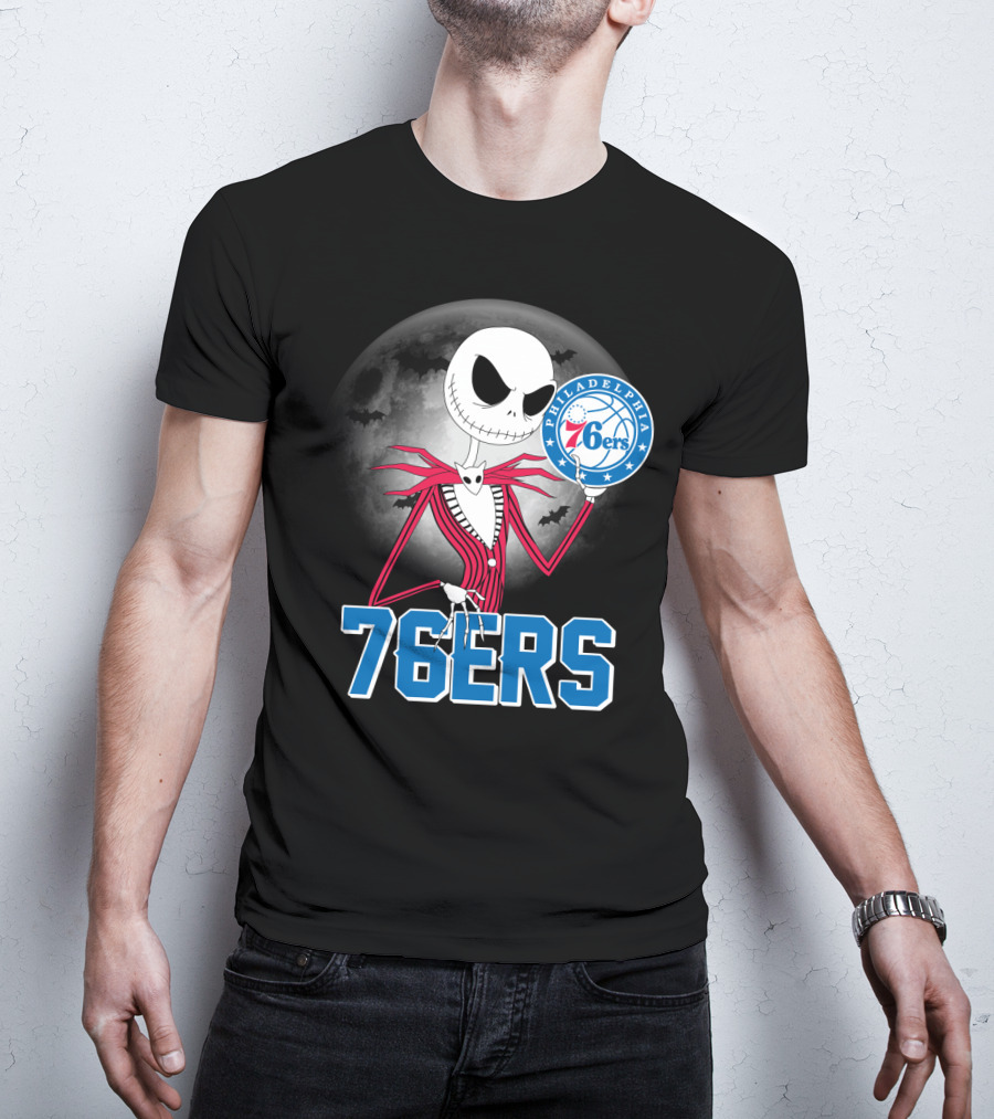 Jack Skellington Philadelphia 76ers Halloween Moon T-Shirt