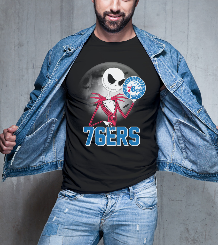 Jack Skellington Philadelphia 76ers Halloween Moon T-Shirt