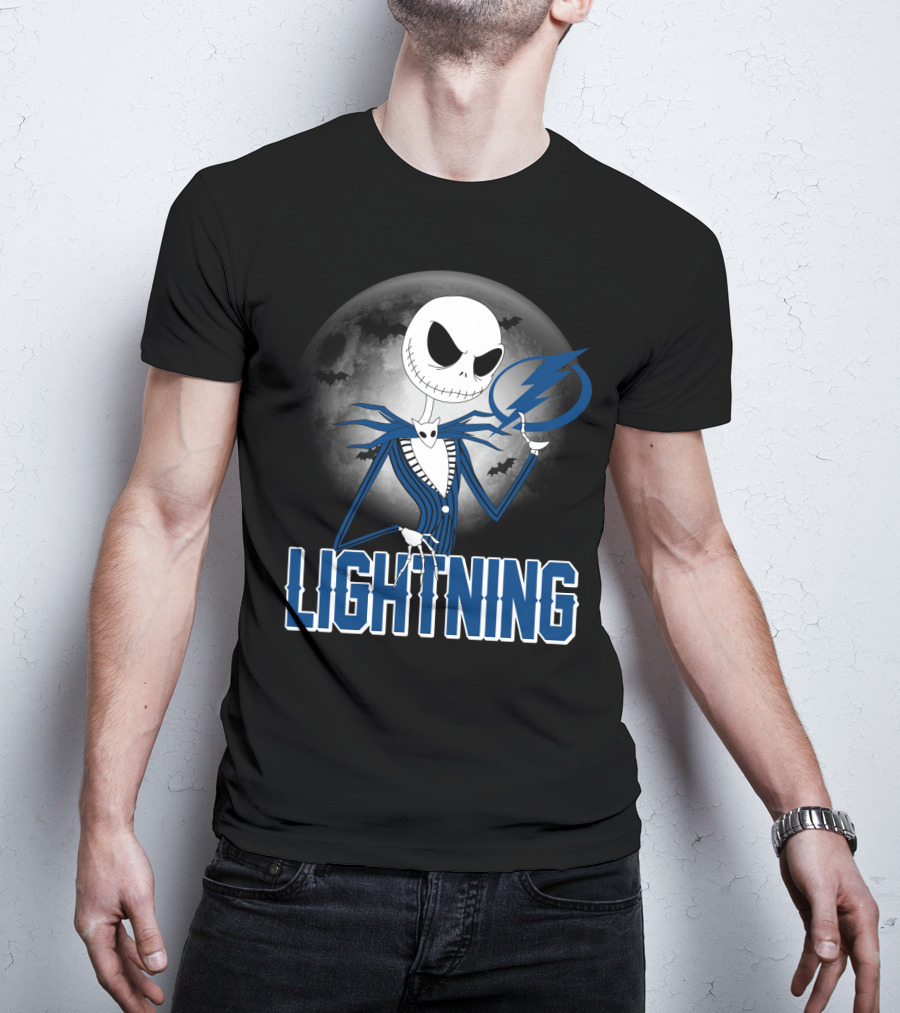 Jack Skellington Tampa Bay Lightning Halloween Moon Scene T-Shirt