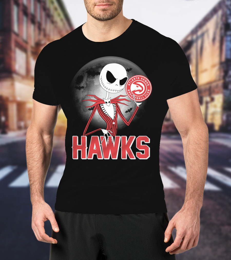 Atlanta Hawks Basketball Club Jack Skellington Halloween Hawks T-Shirt
