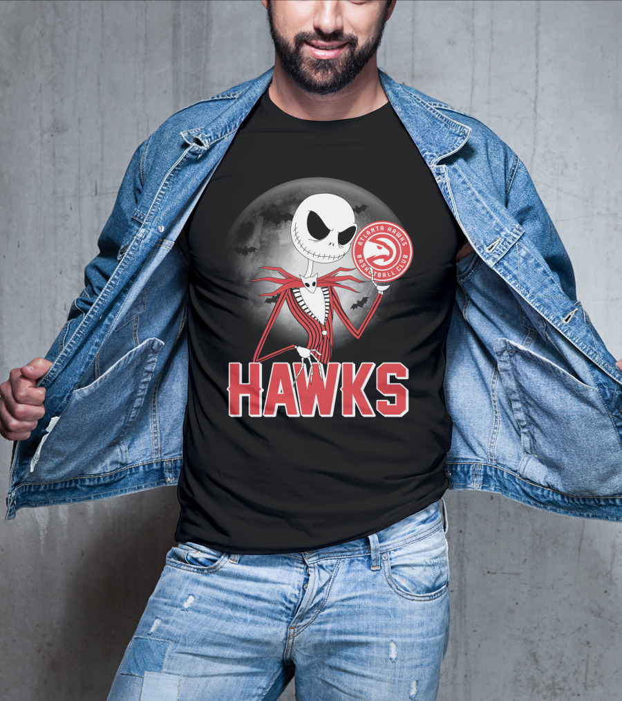 Atlanta Hawks Basketball Club Jack Skellington Halloween Hawks T-Shirt
