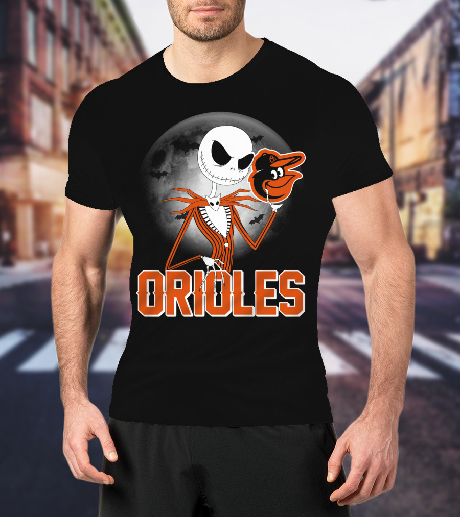 Jack Skellington Halloween Orioless Moon Bat T-Shirt