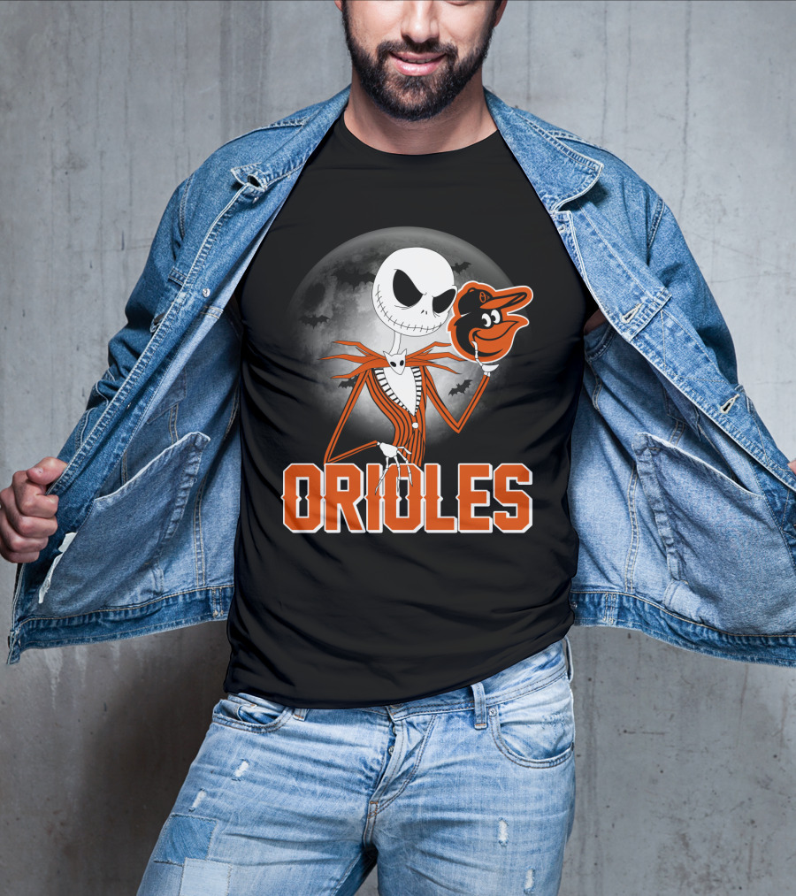 Jack Skellington Halloween Orioless Moon Bat T-Shirt
