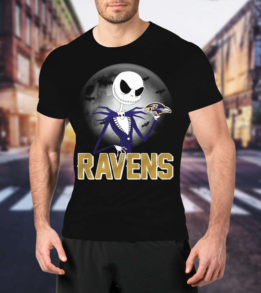 Jack Skellington Baltimore Ravens Halloween Moon Ravens T-Shirt