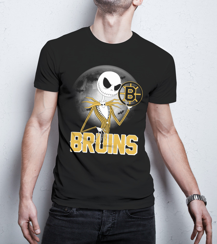 Jack Skellington Halloween Boston Bruins Moon And Bats T-Shirt