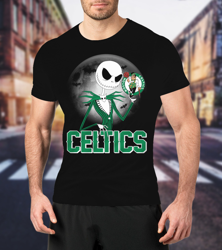 Celtics Jack Skellington Halloween Boston Celtics Moon And Bats T-Shirt