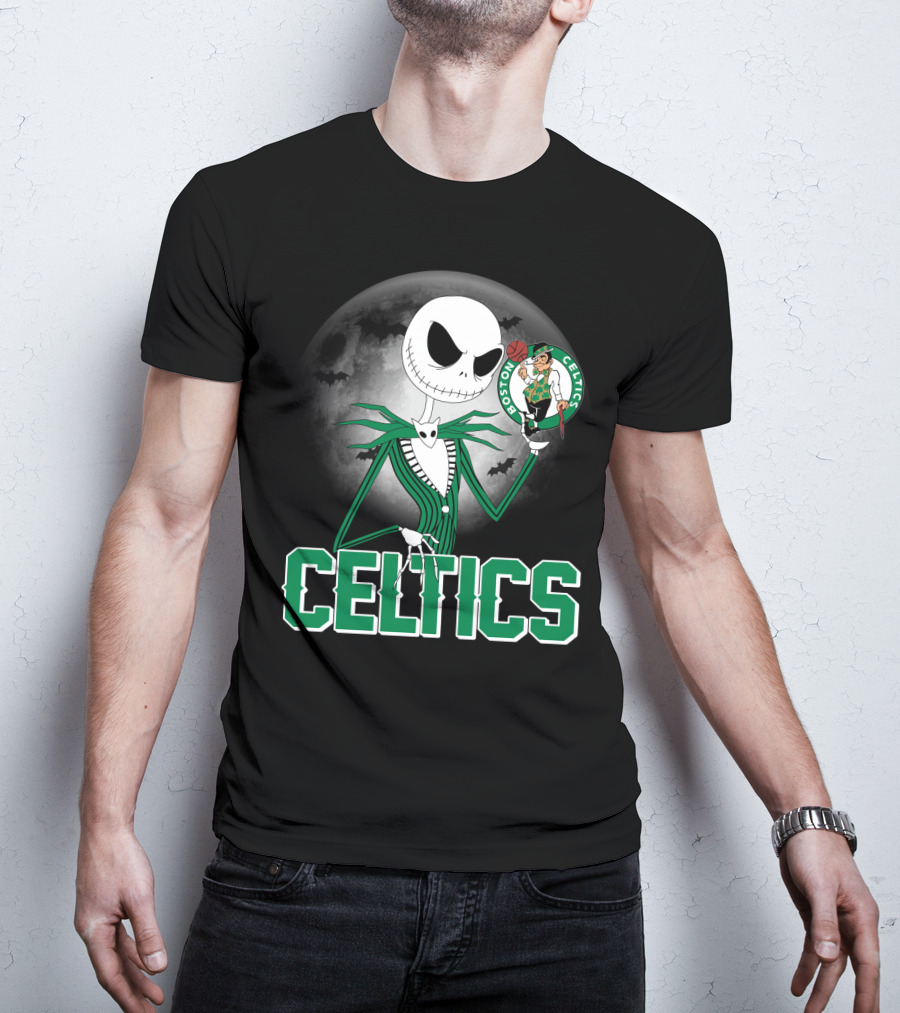 Celtics Jack Skellington Halloween Boston Celtics Moon And Bats T-Shirt
