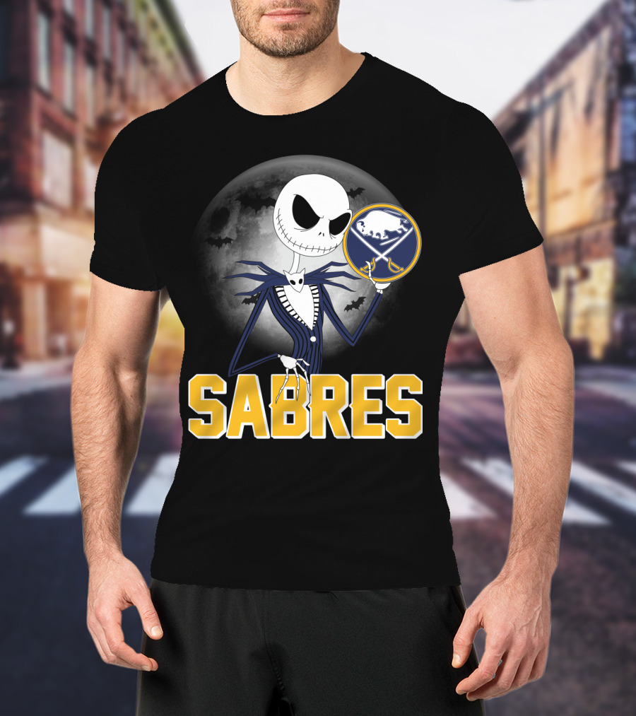 Sabres Jack Skellington Halloween Buffalo Moon Scene T-Shirt