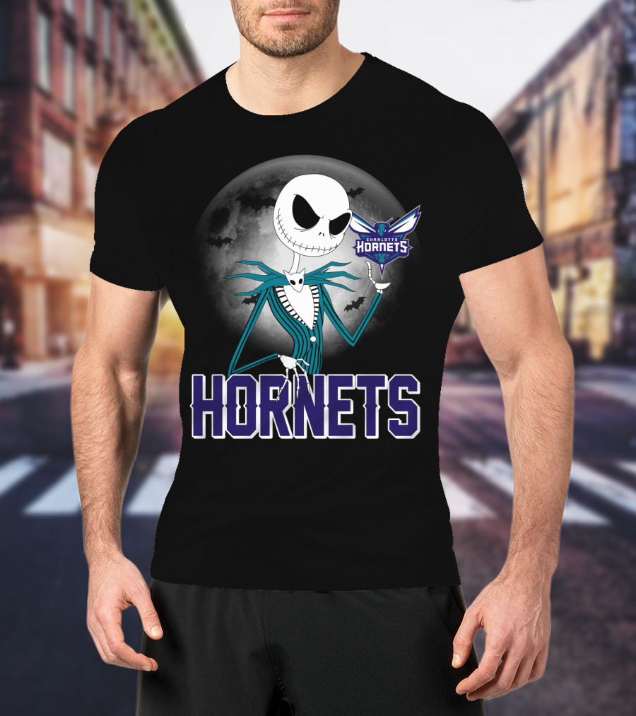 Jack Skellington Halloween Charlotte Hornets Moon Bats T-Shirt