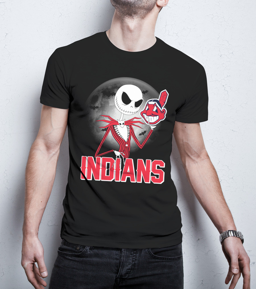 Jack Skellington Halloween Moon Cleveland Indians T-Shirt