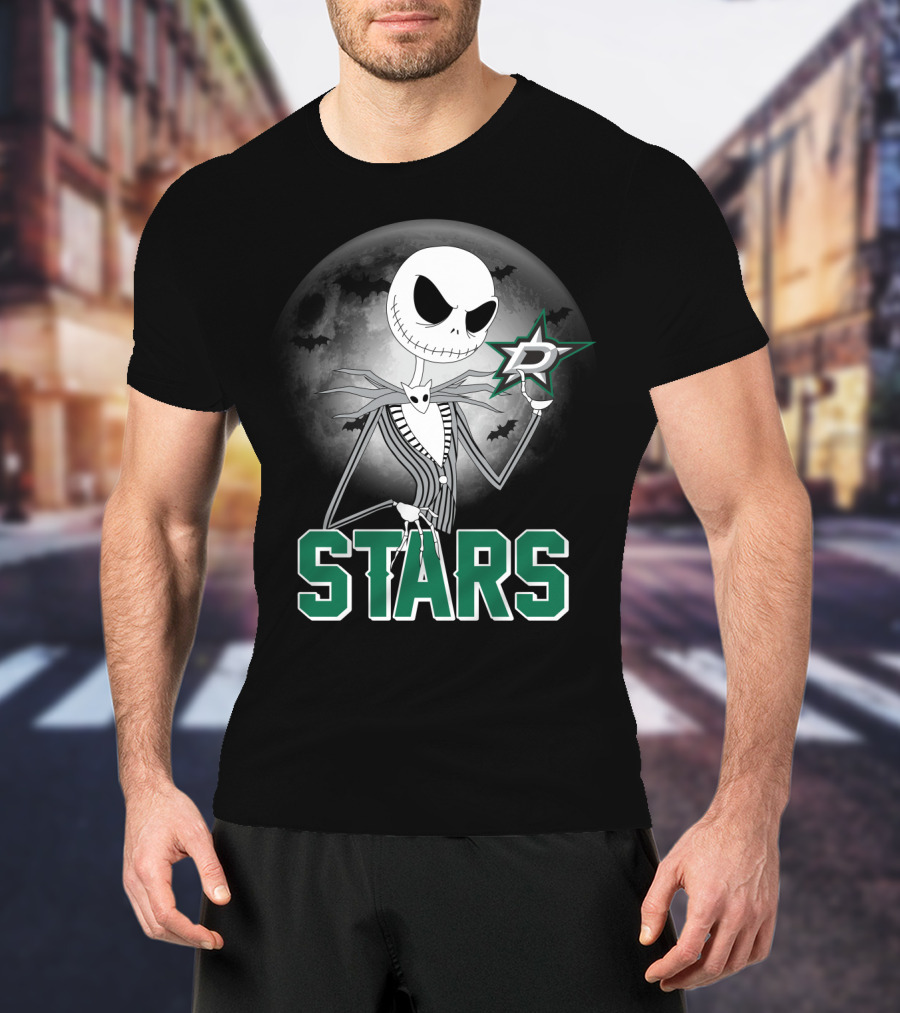Jack Skellington Dallas Stars Halloween Moon Background Fan T-Shirt