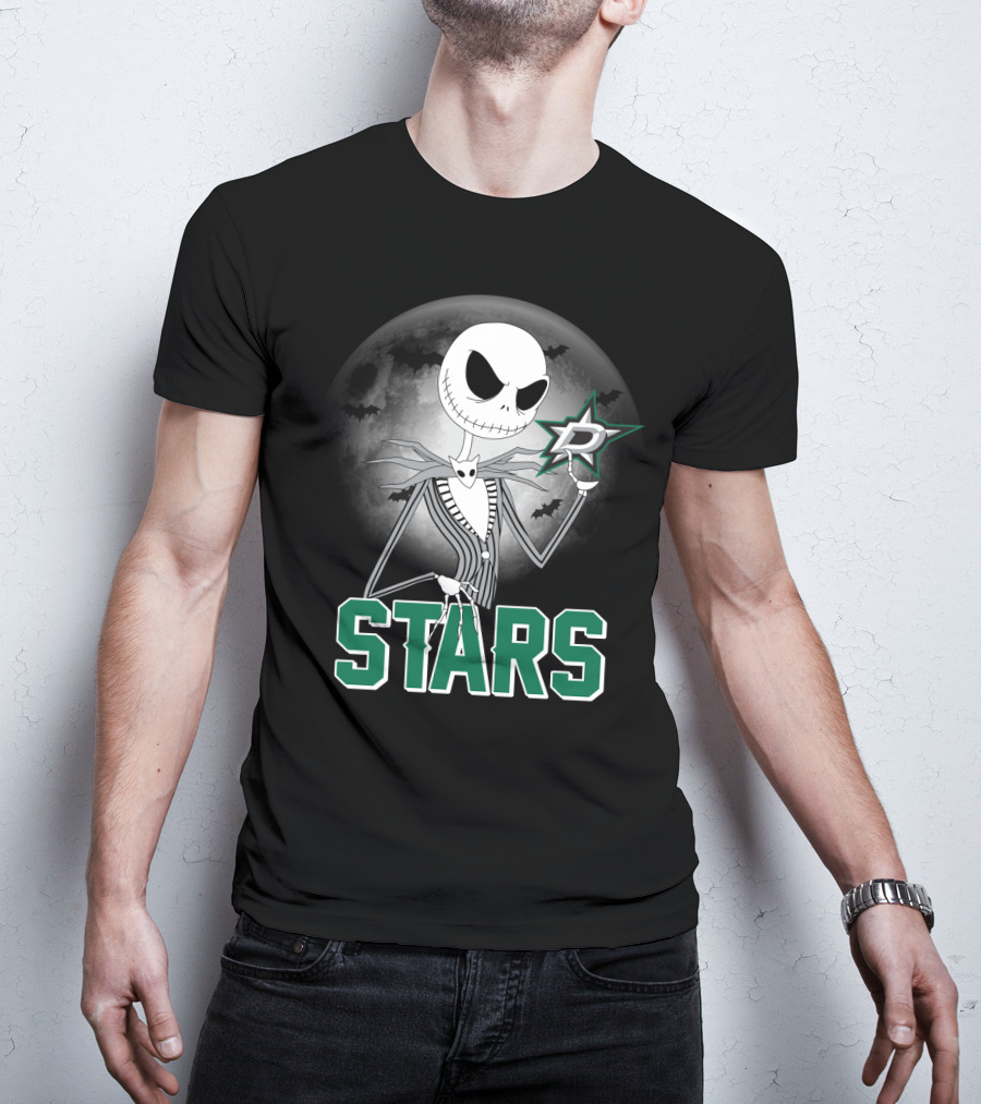 Jack Skellington Dallas Stars Halloween Moon Background Fan T-Shirt