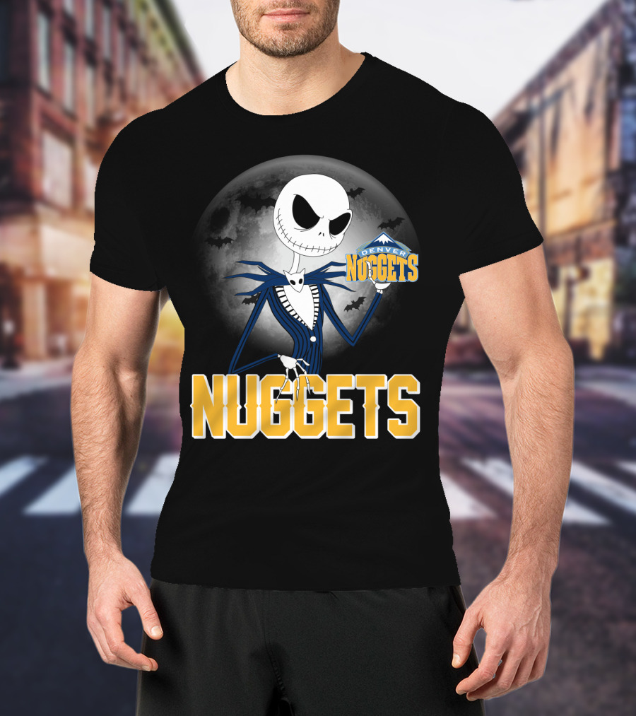 Jack Skellington Denver Nuggets Halloween Moon Bats T-Shirt
