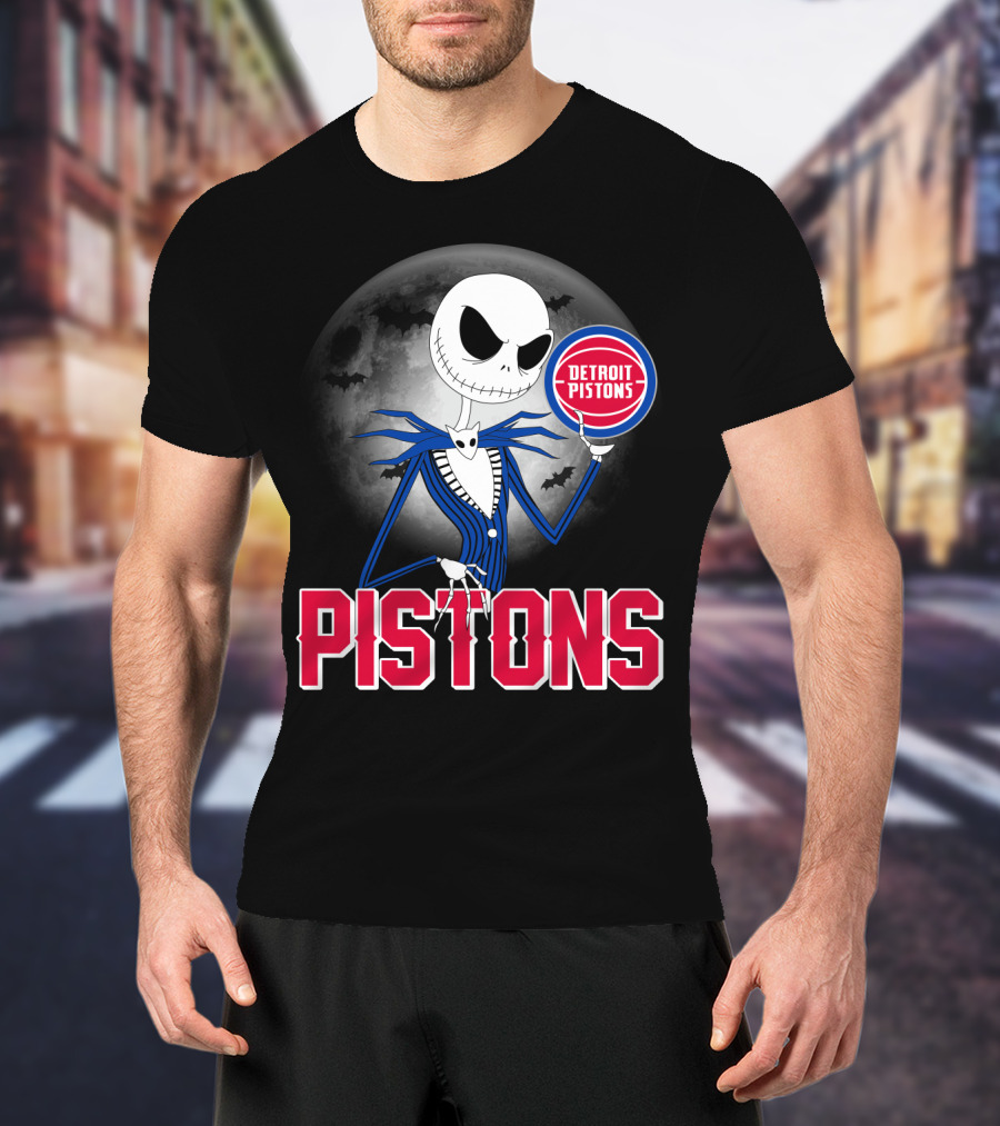 Jack Skellington Detroit Pistons Halloween Moon T-Shirt