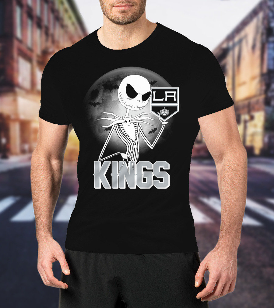 Jack Skellington Los Angeles Kings Halloween Moon Background T-Shirt