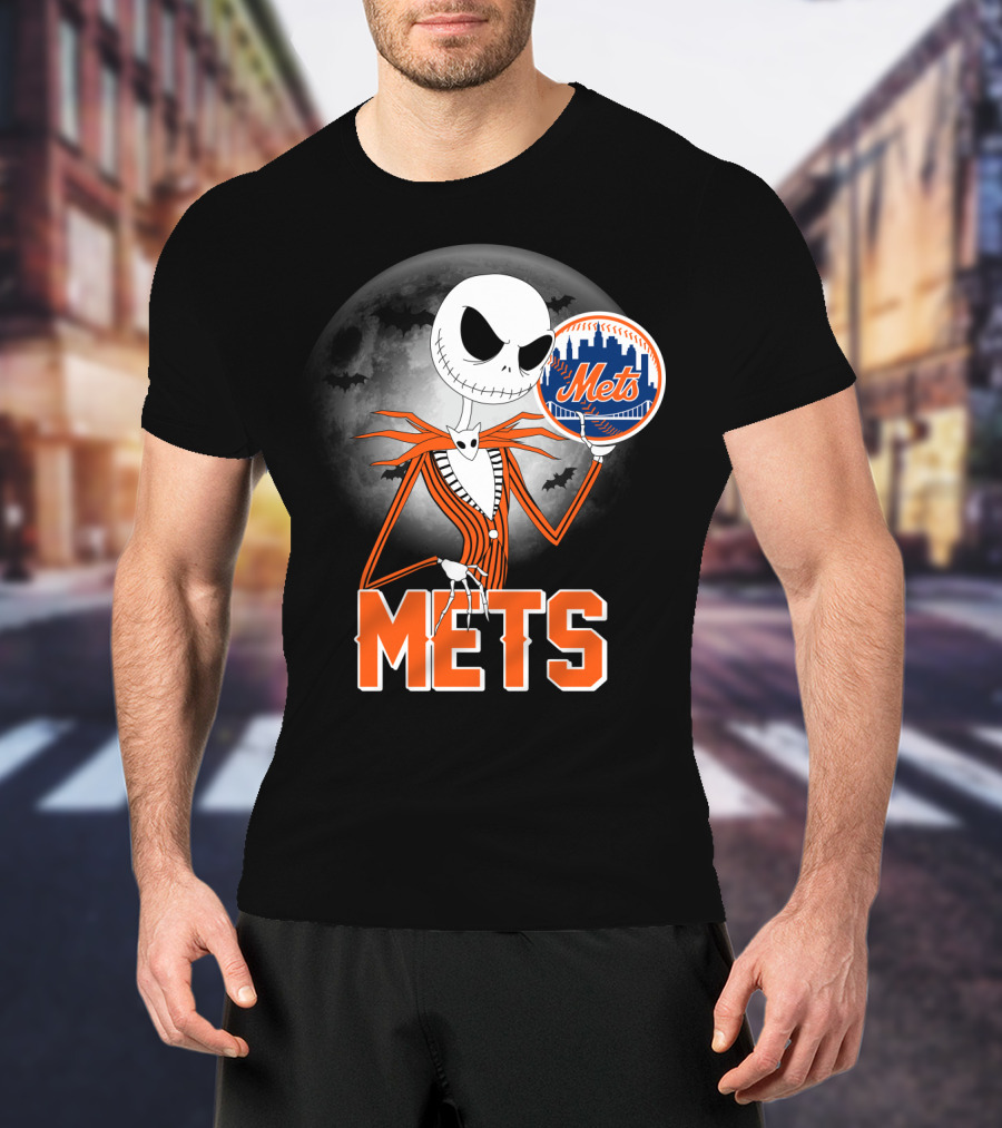 Jack Skellington Mets Baseball Halloween Moon T-Shirt