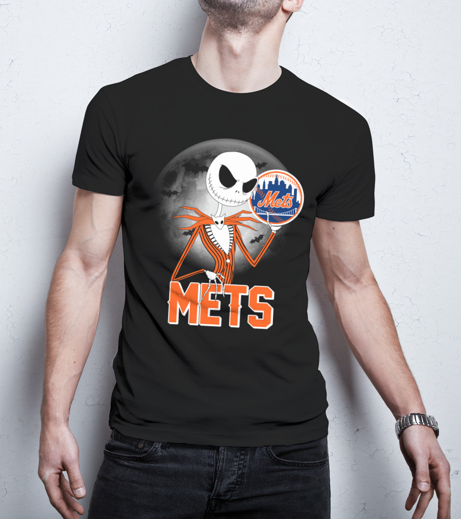 Jack Skellington Mets Baseball Halloween Moon T-Shirt