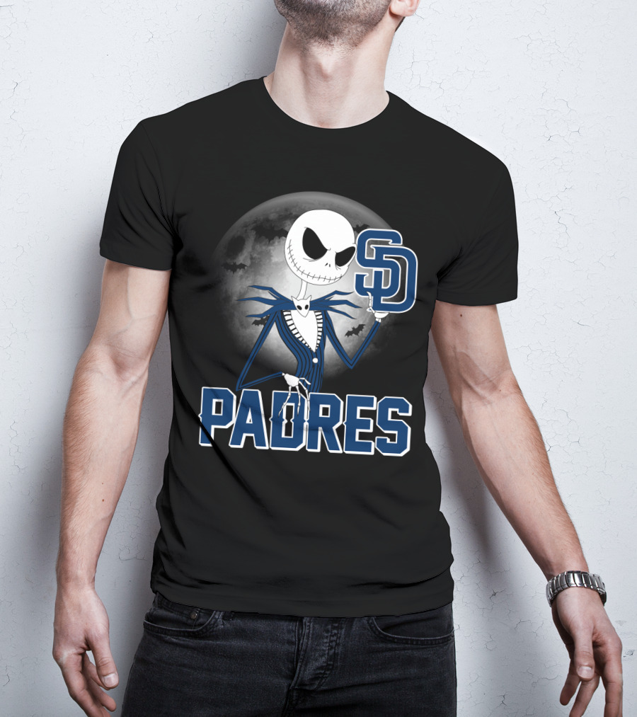 Jack Skellington San Diego Padres Halloween Moon Background T-Shirt