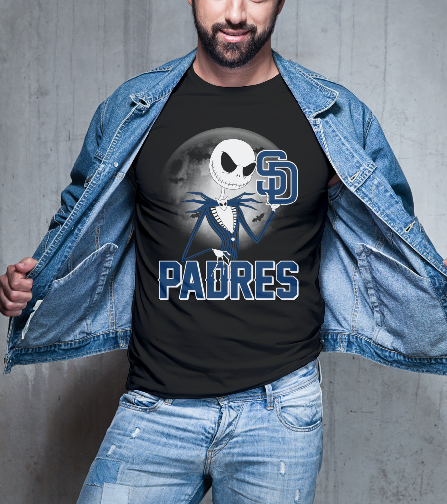 Jack Skellington San Diego Padres Halloween Moon Background T-Shirt