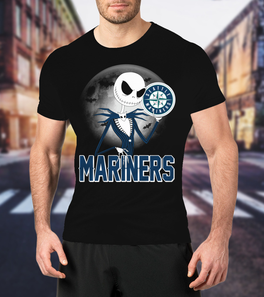Seattle Mariners Jack Skellington Halloween Moon T-Shirt