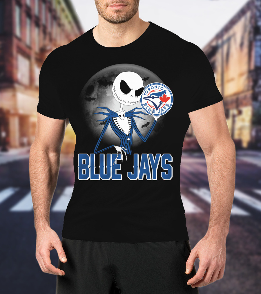 Jack Skellington Toronto Blue Jays Halloween Moon Bats T-Shirt