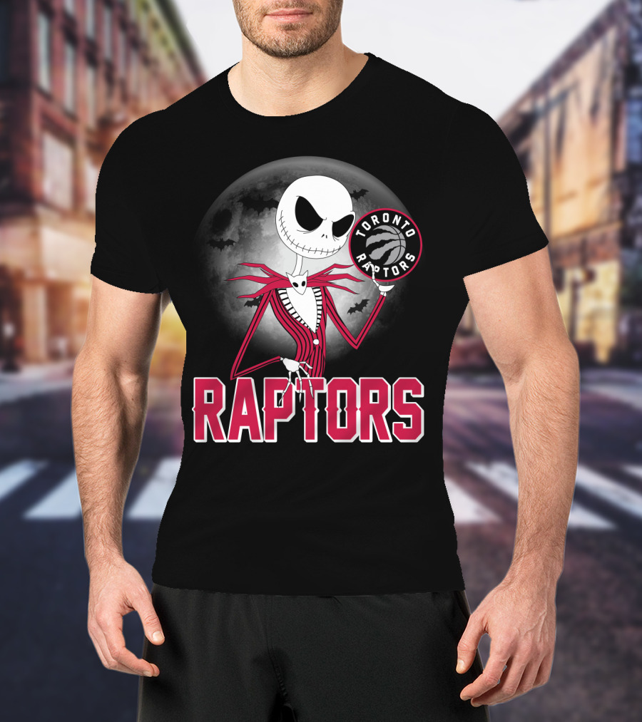 Jack Skellington Raptors Halloween Toronto Raptors Basketball Moon Bats T-Shirt