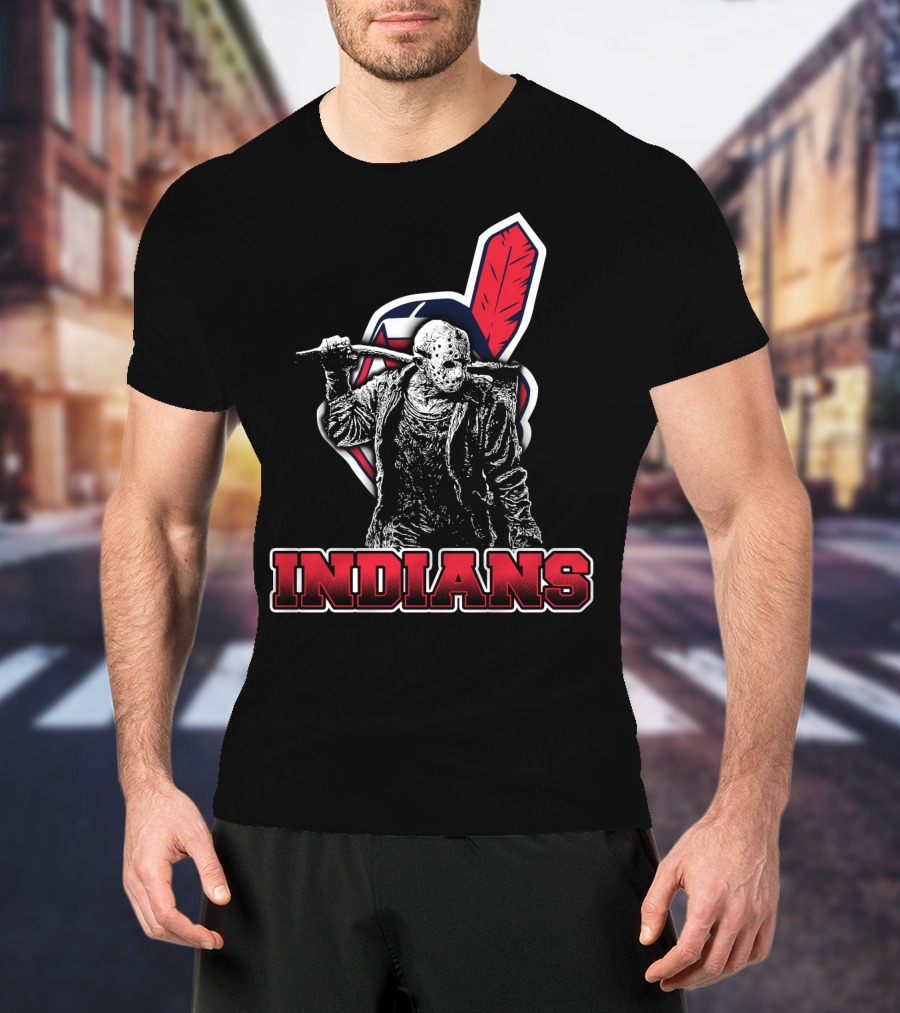 Jason Voorhees With Indians Logo And Cleaver T-Shirt