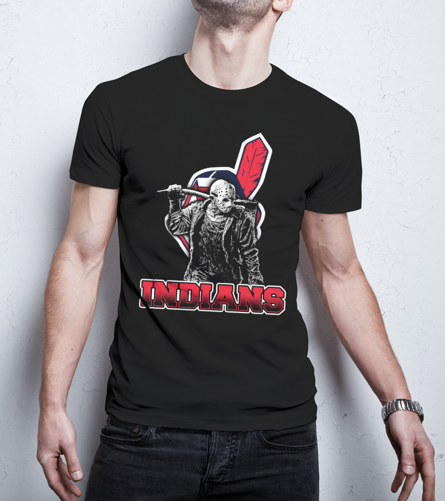 Jason Voorhees With Indians Logo And Cleaver T-Shirt