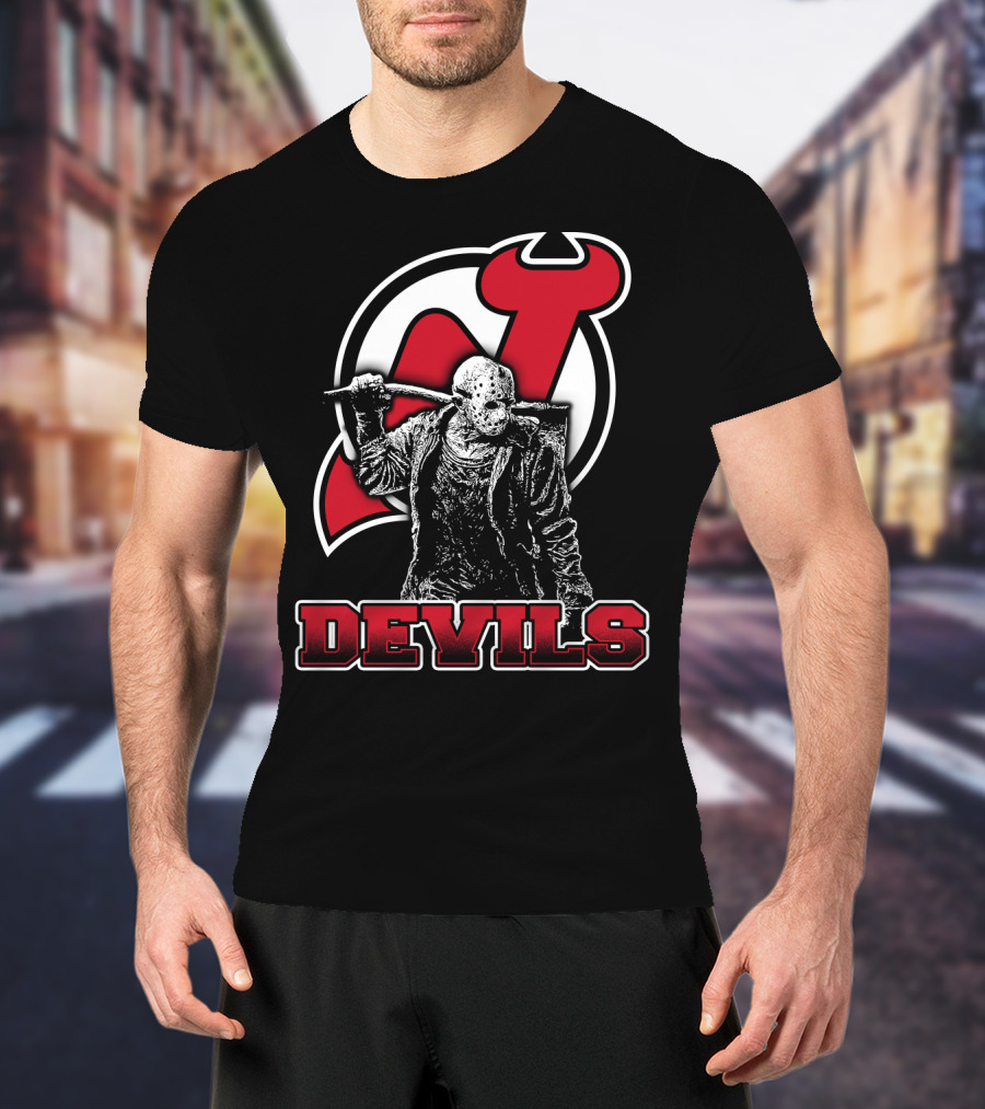 Voorhees New Jersey Devils Fan Mashup With Iconic Mask And Hockey T-Shirt