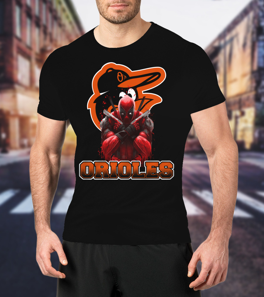 Baltimore Orioles Deadpool Mashup Orioles Logo & Character Crossover T-Shirt
