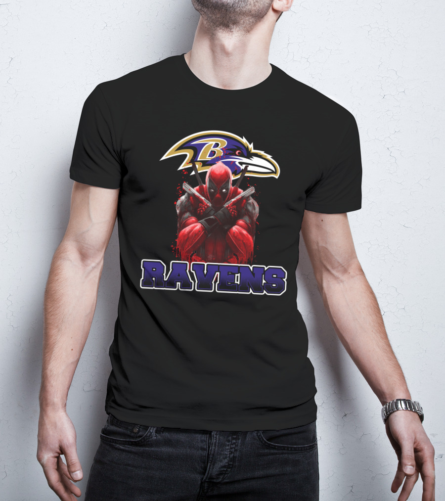 Baltimore Ravens Deadpool Crossed Swords Fan Combo T-Shirt
