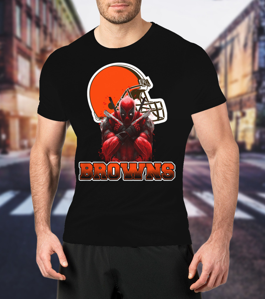 Cleveland Browns Deadpool Crossover Football Fan T-Shirt
