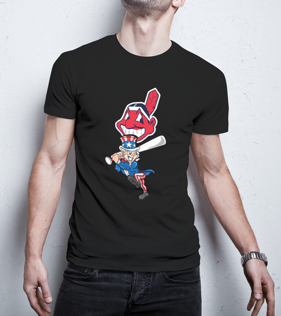 Cleveland Indians 4Th Of July Uncle Sam Baseball Chief Wahoo Logo Patriotic Celebration T-Shirt