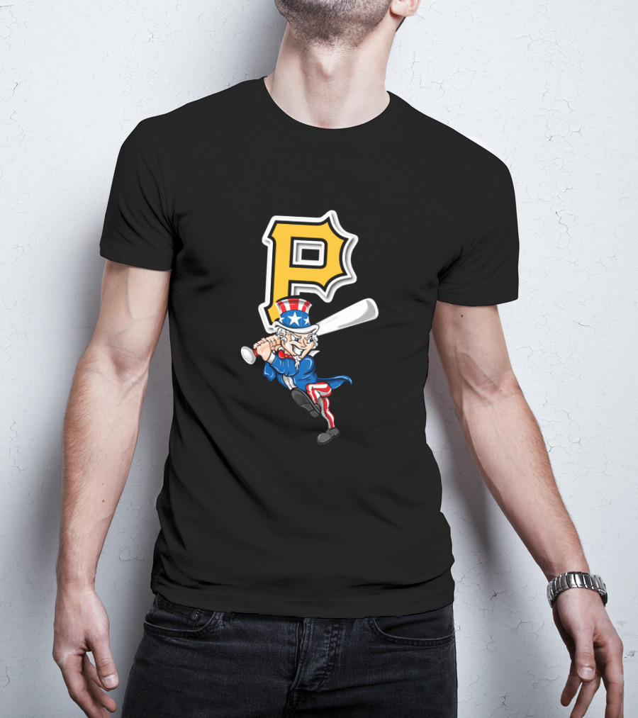 Pittsburgh Pirates Logo Uncle Sam Swinging Bat 4Th Of July Theme T-Shirt