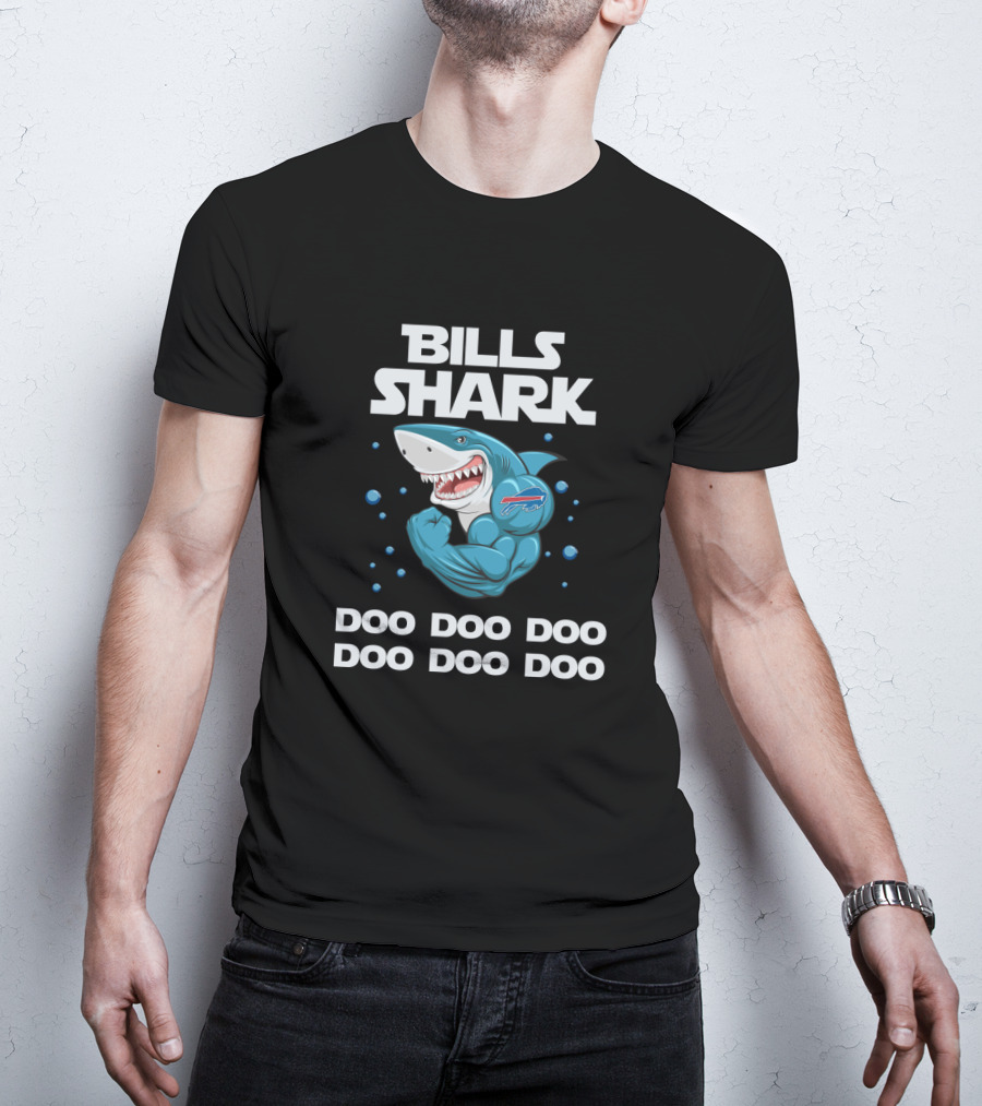 Buffalo Bills Shark Doo Doo Doo With Muscular Cartoon Shark And Football T-Shirt