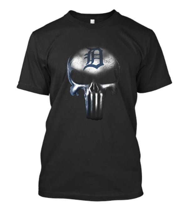 Detroit Tigers Fans Punisher Skull Symbol Fusion T-Shirt